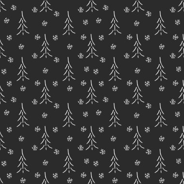 Kusursuz noel ağacı deseni. Noel ağacı süsü. Noel ağacıyla karalama çizimi