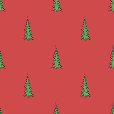 Kusursuz noel ağacı deseni. Noel ağacı süsü. Noel ağacıyla karalama çizimi