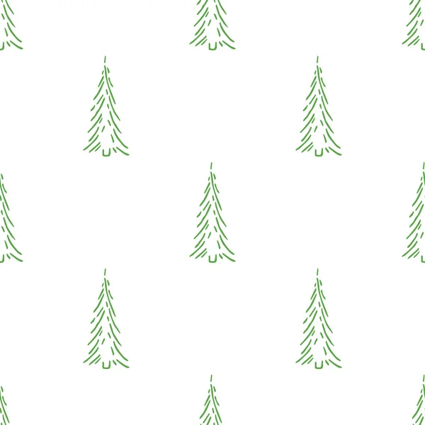 Sömlös Julgransmönster Julgransprydnad Doodle Illustration Med Julgran — Stock vektor