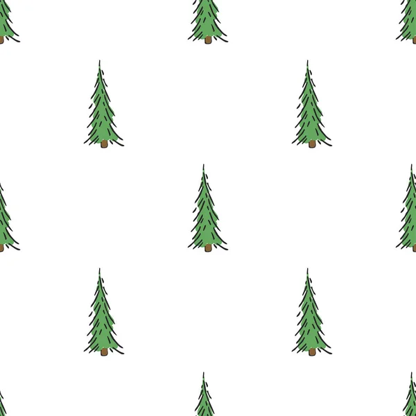无缝隙的圣诞树图案 圣诞圣诞树的装饰品 圣诞圣诞树的涂鸦图解 — 图库矢量图片