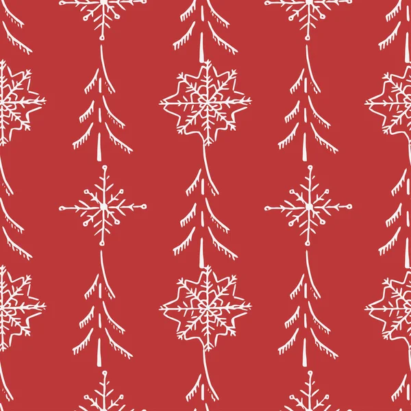 Fundo Árvore Natal Sem Costura Ornamento Árvore Natal Doodle Ilustração —  Vetores de Stock