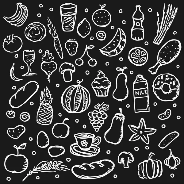 Doodle Food Ikonen Ikonen Des Essens Pilze Süßigkeiten Gemüse Und — Stockvektor