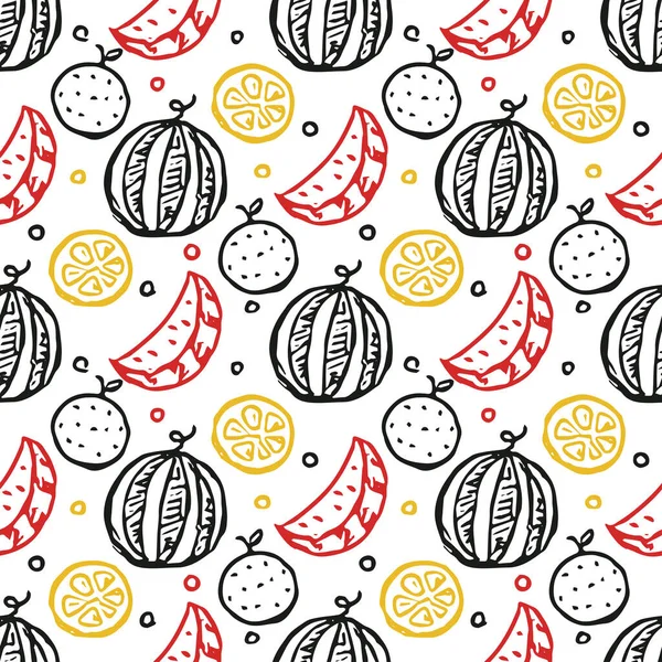 Modèle Fruits Sans Couture Fond Doodle Avec Des Icônes Fruits — Image vectorielle