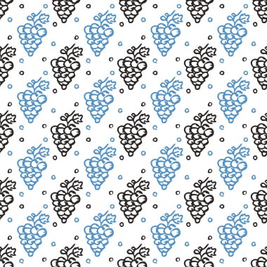Kusursuz üzüm deseni. Üzüm ikonlu Doodle vektörü. Vintage üzüm deseni