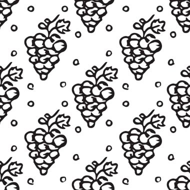 Kusursuz üzüm deseni. Üzüm ikonlu Doodle vektörü. Vintage üzüm deseni