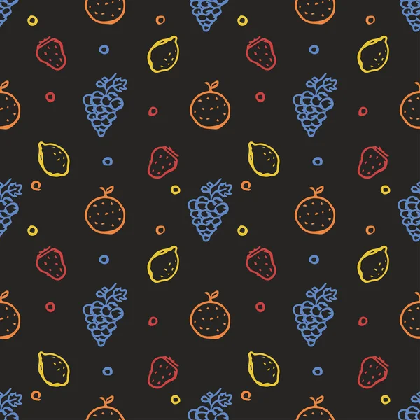 Nahtloses Fruchtmuster Doodle Hintergrund Mit Obst Symbolen Hintergrund Obst — Stockvektor