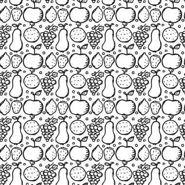 Kusursuz meyve deseni. Meyve ikonlarıyla arkaplanı karala. Meyve arkaplanı