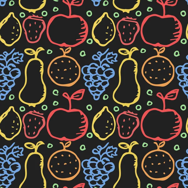 Nahtloses Fruchtmuster Doodle Hintergrund Mit Obst Symbolen Hintergrund Obst — Stockvektor