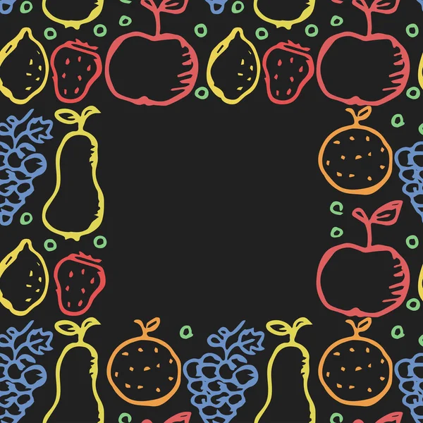 Nahtloser Fruchtrahmen Doodle Hintergrund Mit Obst Symbolen Hintergrund Obst — Stockvektor