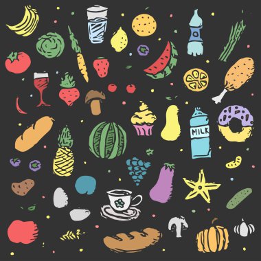 Doodle food icons. vector food background