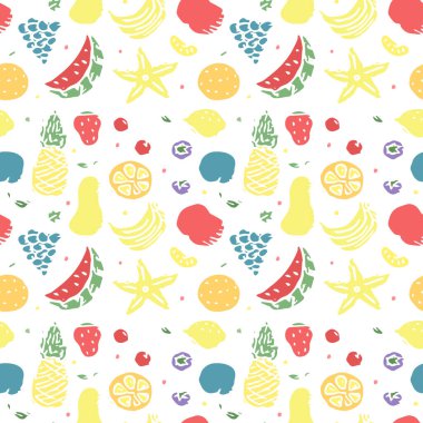 Kusursuz meyve deseni. Meyve ikonlarıyla arkaplanı karala. Meyve arkaplanı