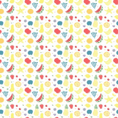 Kusursuz meyve deseni. Meyve ikonlarıyla arkaplanı karala. Meyve arkaplanı