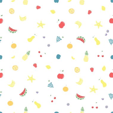 Kusursuz meyve deseni. Meyve ikonlarıyla arkaplanı karala. Meyve arkaplanı