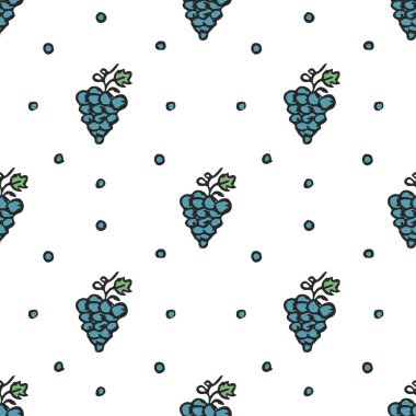 Kusursuz üzüm deseni. Üzüm ikonlu Doodle vektörü. Vintage üzüm deseni