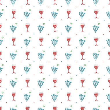 Kusursuz şarap kalıbı. Şarap ve üzümlü vektör çizimi. Şarapla desen