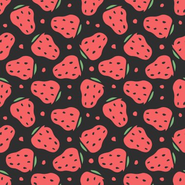 Kusursuz çilek deseni. Çilek ikonlu Doodle vektörü. Klasik çilek deseni