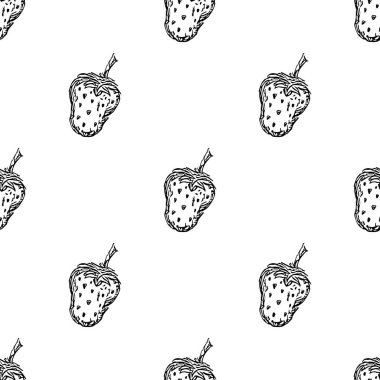 Kusursuz çilek deseni. Çilek ikonlu Doodle vektörü. Klasik çilek deseni
