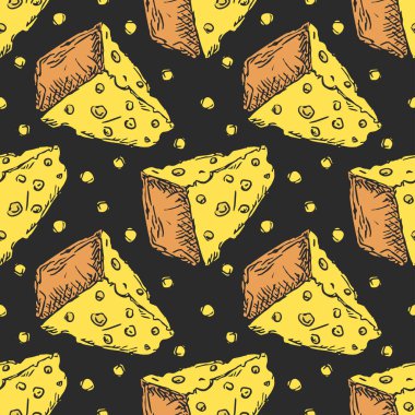 Kusursuz peynir deseni. Peynir simgeleriyle karalama vektör deseni. peynir arkaplanı