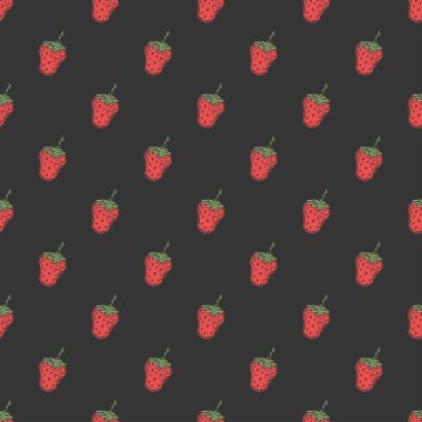 Seamless strawberry pattern. Doodle vector background with strawberry icons