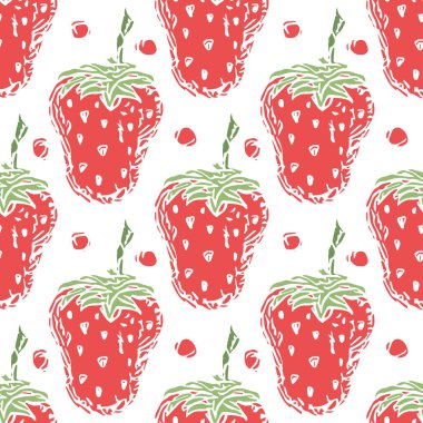 Seamless strawberry pattern. Doodle vector background with strawberry icons