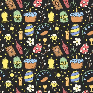 Easter pattern. Seamless pattern with easter icons. Easter background