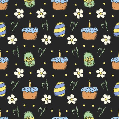 Easter pattern. Seamless pattern with easter icons. Easter background
