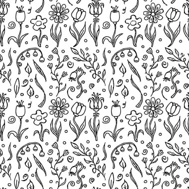 Seamless floral pattern. Doodle background with flowers. Spring pattern
