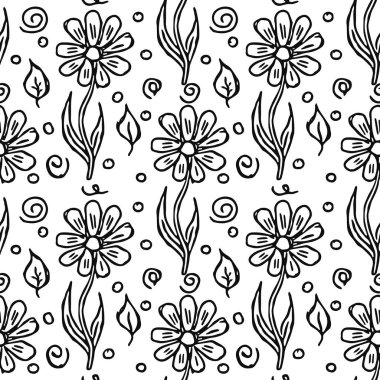 Seamless floral pattern. Doodle background with flowers. Spring pattern