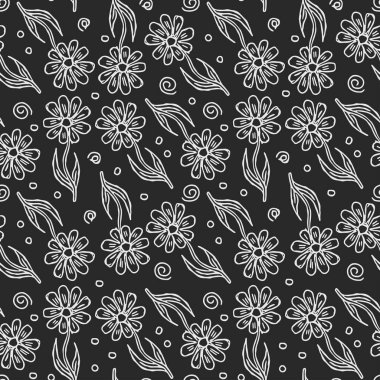 Seamless floral pattern. Doodle background with flowers. Spring pattern