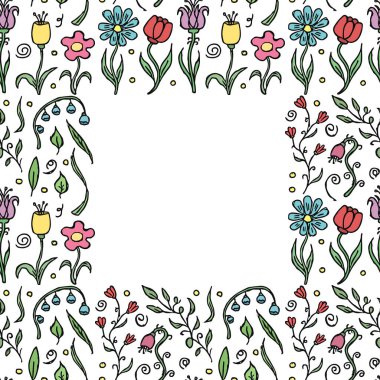 Seamless floral frame. Doodle background with flowers. Spring pattern