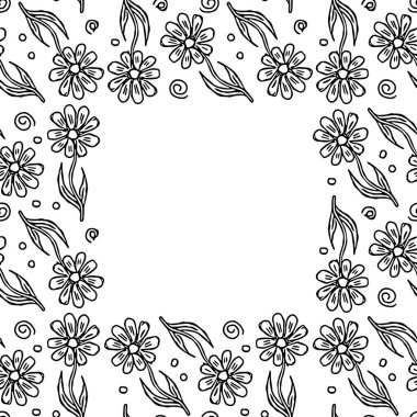 Seamless floral frame. Doodle background with flowers. Spring pattern