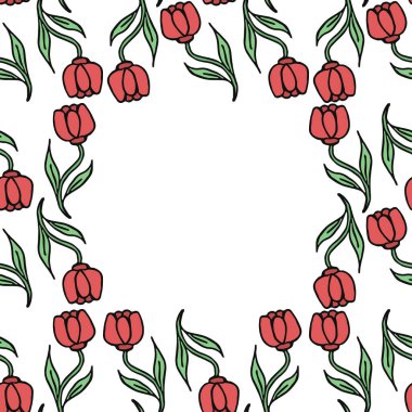 Seamless floral frame. Doodle background with flowers. Spring pattern