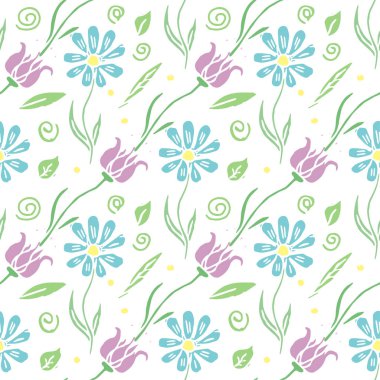 Seamless pattern with flowers. Doodle floral background. Spring pattern