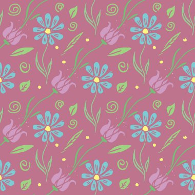 Seamless pattern with flowers. Doodle floral background. Spring pattern