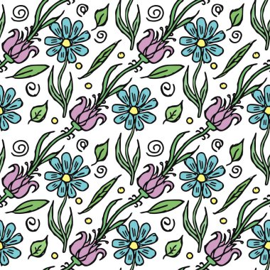 Seamless pattern with flowers. Doodle floral background. Spring pattern