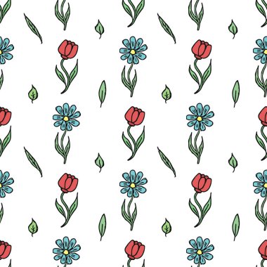 Seamless pattern with flowers. Doodle floral background. Spring pattern
