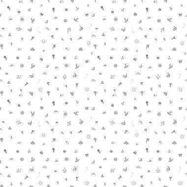 Summer seamless pattern. travel background. Travel vacation set of icons, journey and trip background. Doodle summer travel icons. Vacation vector pattern with travel icons