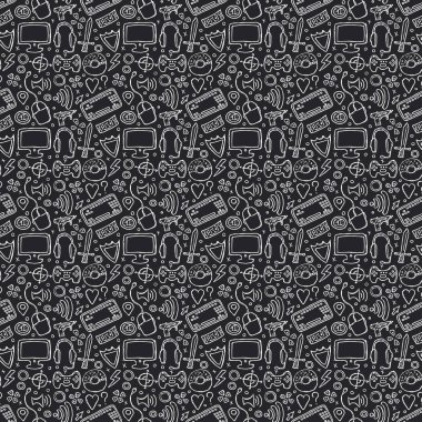 Kusursuz oyun düzeni. Gamepad, monitör, klavye, bilgisayar faresi, kulaklığı olan arkaplan