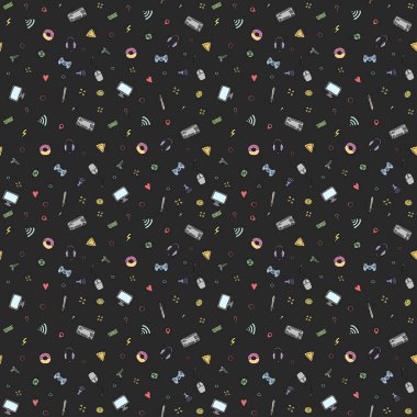 Kusursuz oyun düzeni. Gamepad, monitör, klavye, bilgisayar faresi, kulaklığı olan arkaplan