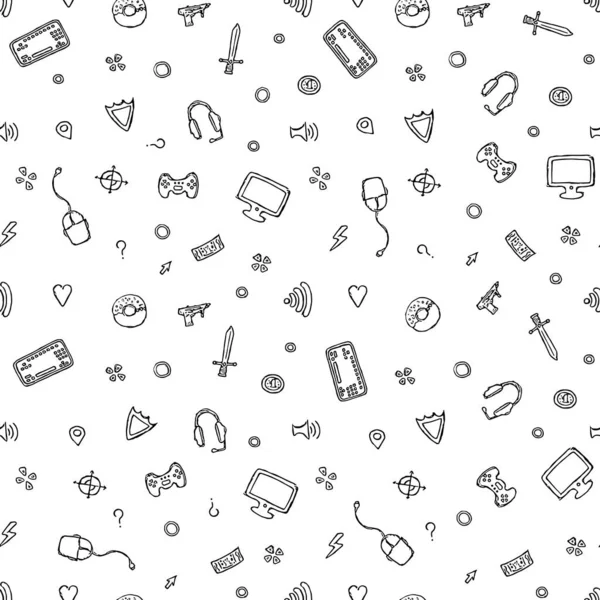 Seamless Gaming Pattern Background Gamepad Monitor Keyboard Computer Mouse Headphones — Archivo Imágenes Vectoriales