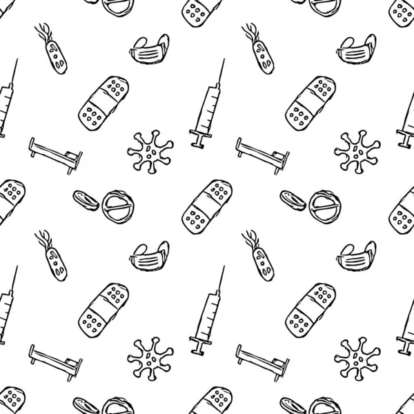 Nahtlose Medizinische Muster Doodle Hintergrund Mit Medizin Ikonen Ikonen Der — Stockfoto