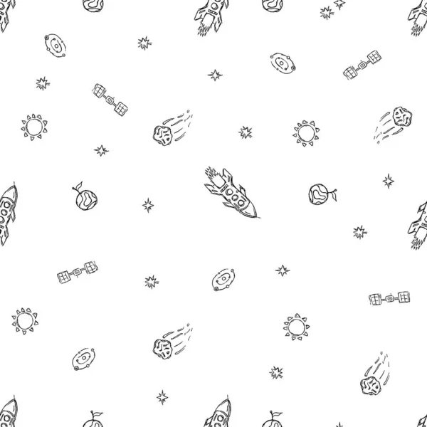 シームレスな空間パターン コスモスの背景 ドードルスペースイラスト — ストック写真