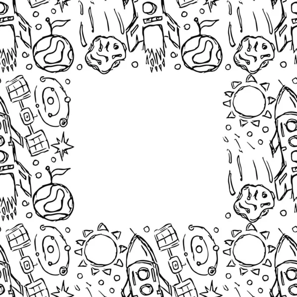Naadloze Ruimte Frame Kosmos Achtergrond Doodle Ruimte Illustratie — Stockfoto