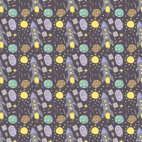 Seamless space pattern. Cosmos background. Doodle space illustration