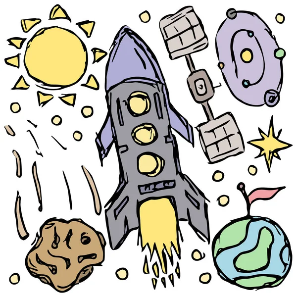 Ícones Espaciais Contexto Cosmos Ilustração Espaço Doodle — Fotografia de Stock