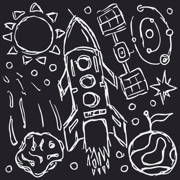 Iconos Del Espacio Fondo Del Cosmos Ilustración Del Espacio Doodle —  Fotos de Stock
