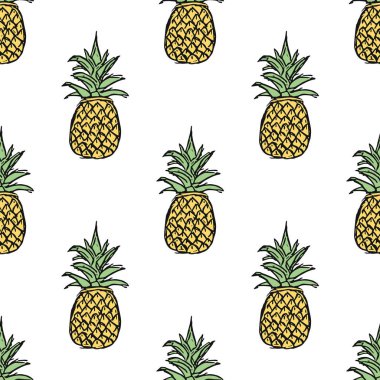 Kusursuz ananas deseni. Ananaslı karalama çizimi. Klasik ananas deseni
