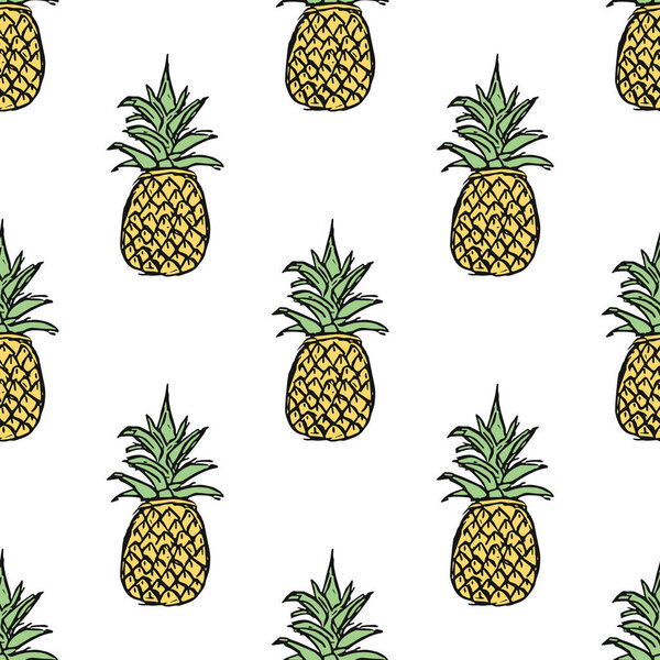 Seamless pineapple pattern. Doodle illustration with ananas. Vintage pineapple pattern