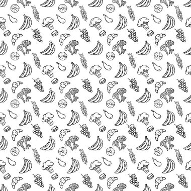 Kusursuz yemek kalıbı. Doodle yemek illüstrasyonu. Elle çizilmiş yemek geçmişi