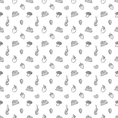 Kusursuz yemek kalıbı. Doodle yemek illüstrasyonu. Elle çizilmiş yemek geçmişi